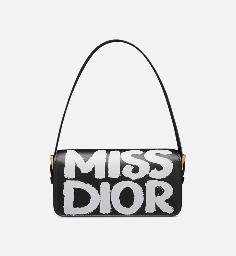 Miss DIR Flap Bag Black and White Miss Dior Graffiti Printed Calfskin