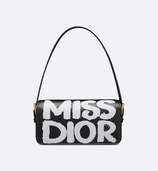 Miss DIR Flap Bag Black and White Miss Dior Graffiti Printed Calfskin