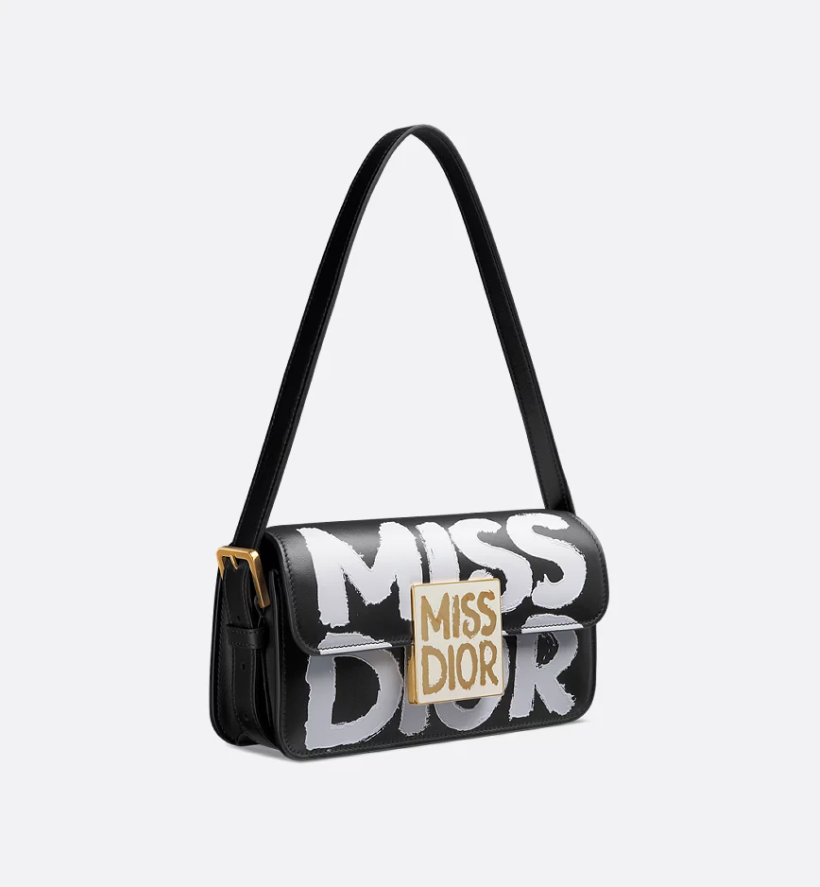 Miss DIR Flap Bag Black and White Miss Dior Graffiti Printed Calfskin