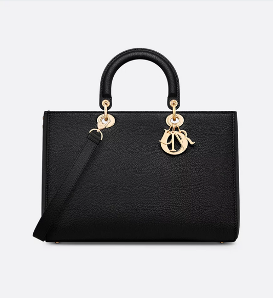 Large Lady D-Sire Bag Black Taurillon Leather