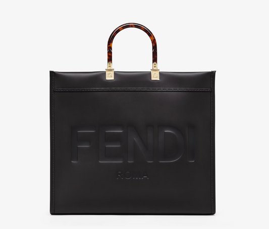 FDI Sunshine Large Tote Bag 8BH72 Black Leather Gold Hardware Shopper