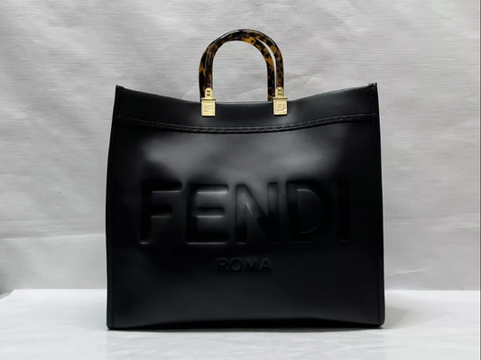 FDI Sunshine Large Tote Bag 8BH72 Black Leather Gold Hardware Shopper
