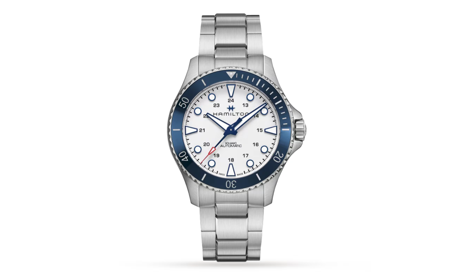 HMLT  Khaki Navy Scuba Auto Silver Dial Stainless Steel Bracelet 43mm
